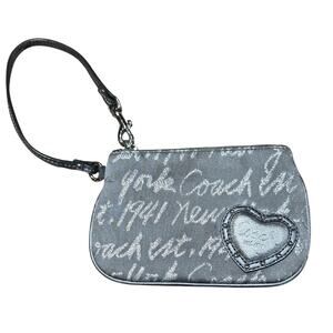 Coach Gray Silver Wristlet Heart Accent Zip Clutch Pouch Small Bag